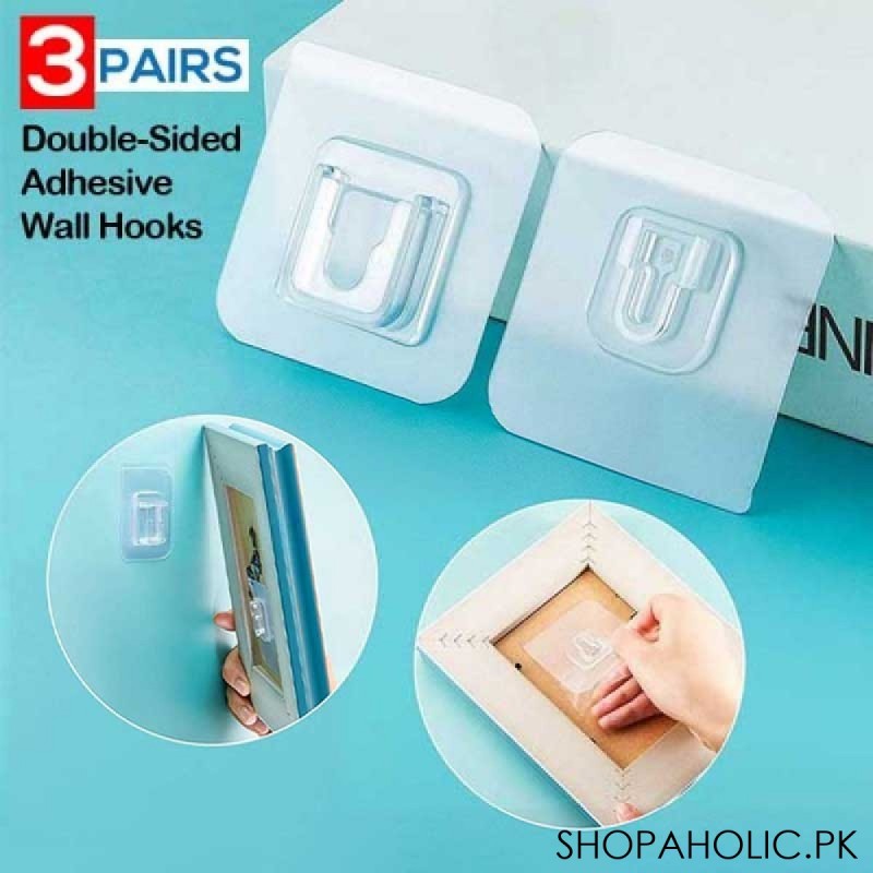 (Pack of 3 Pairs) Double-Sided Adhesive Wall Hooks